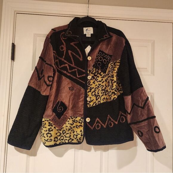 NWT Earth Sea & Sky vintage soft brown and black jacket 100% cotton - Picture 1 of 6